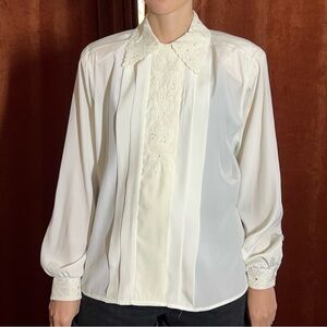 VTG 80s floral collar poly blouse long sleeve